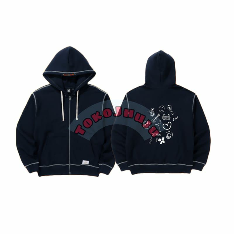 Jaket Hoodie ZIPPER BTS Jungkook style Permission To Dance in seoul LABEL BAWAH + GAMBAR BELAKANG