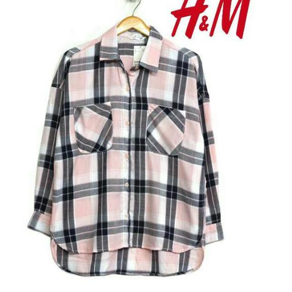 *zdw-752 ❅H&M flanel pink | kemeja wanita women Hnm H&m pink basic shirt longsleeve kerja kantor cas