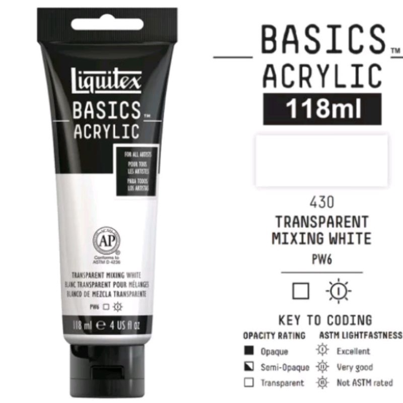 

LIQUITEX BASICS ACRYLIC COLOUR 118 ML TRANSPARENT MIX WHITE
