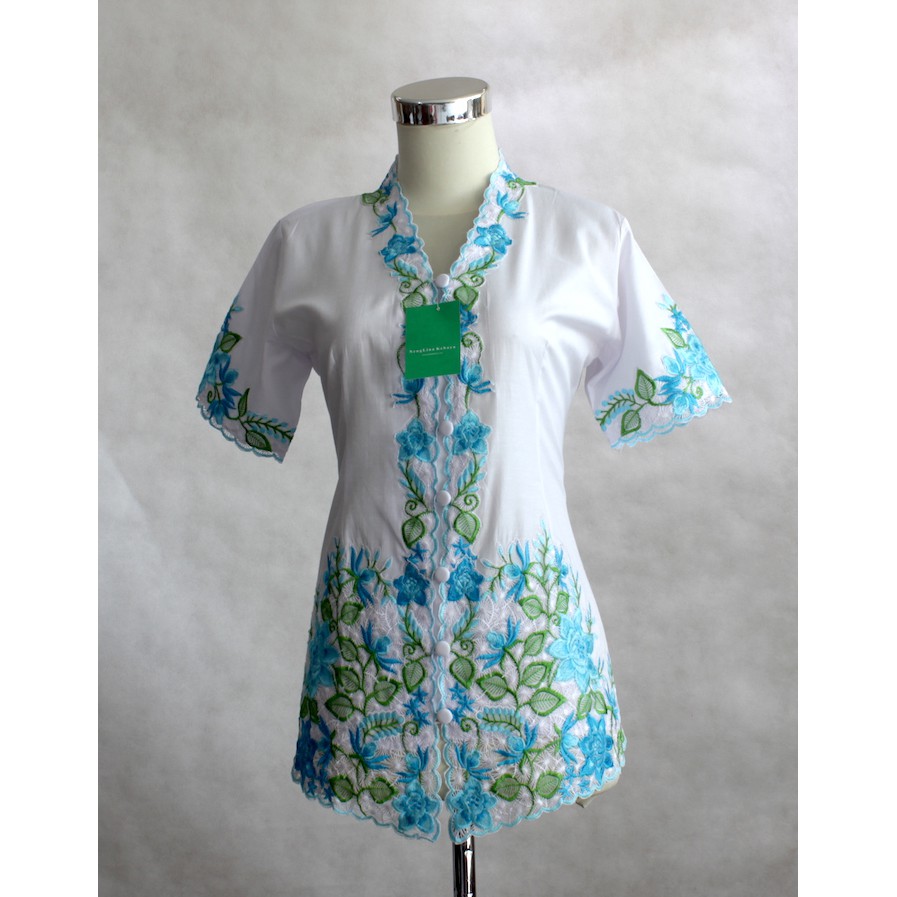 Kebaya Modern Putih Biru Pendek 717