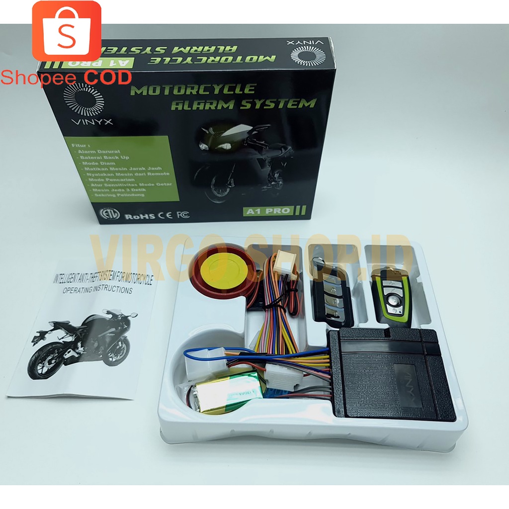 Alarm Motor VINYX A1 Pro Remote Stater Jarak Jauh + Baterai Mesin Jeda Honda Yamaha Suzuki Universal / Alarm Motor / Alarm Vinyx Injeksi / Vinyx Alarm Motor Injeksi