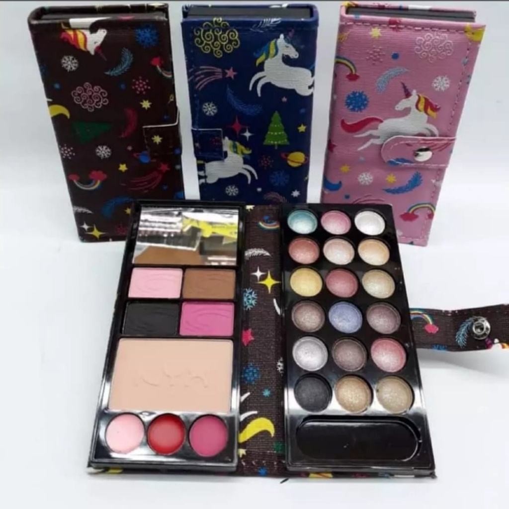 PAKET HEMAT Eyeshadow Pallet Dompet + Set Kuas Makeup Brush + Gratis Tas Kosmetik Pouch