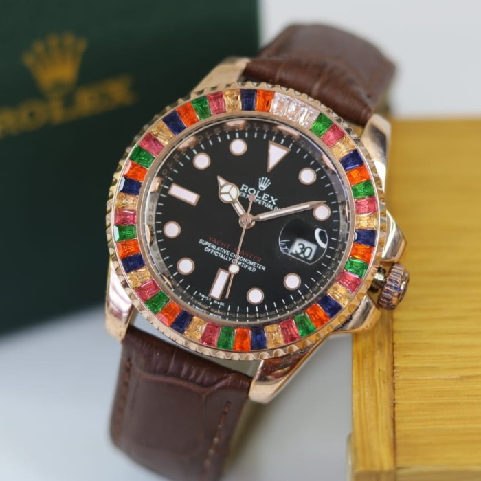 JAM TANGAN WANITA | ROLEX GMT | PREMIUM TALI KULIT TANGGAL AKTIF