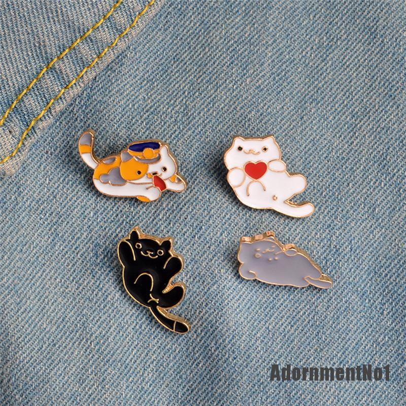 (Adornmentno1) 4pcs / set Bros Pin Enamel Desain Kartun Kucing Untuk Wanita