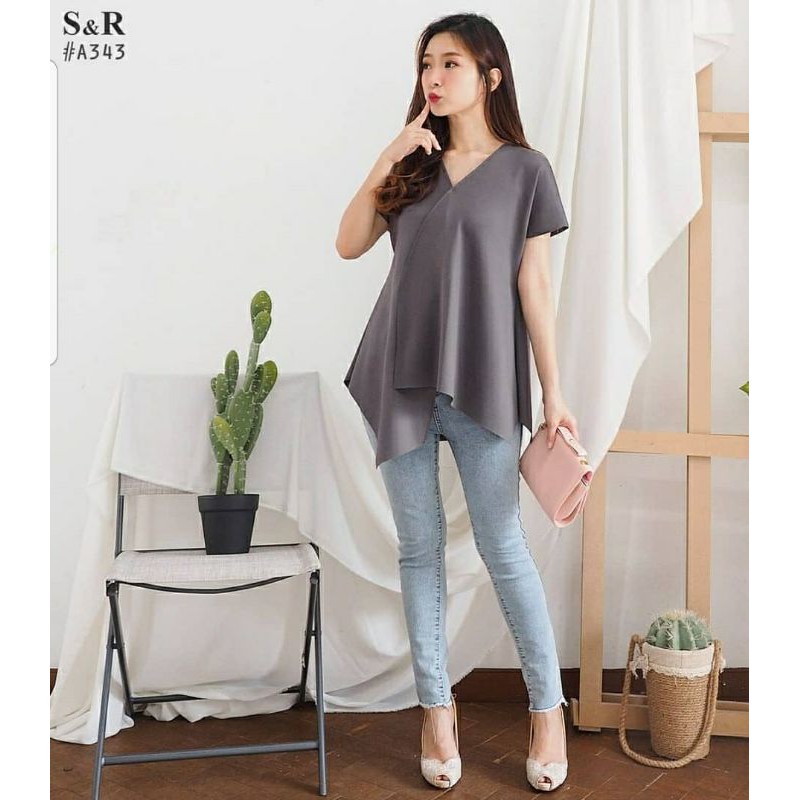 BLOUSE VALERIE SCUBA FIT XXL /SCUBA TEBAL/BLOUSE SCUBA HALUS OVERSIZE-Abu