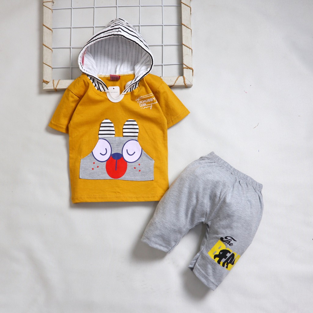 Setelan Baju Celana Anak Bayi Laki-laki Usia 6 bulan - 3 tahun IMK Motif Hoodie Rabbit Khubby