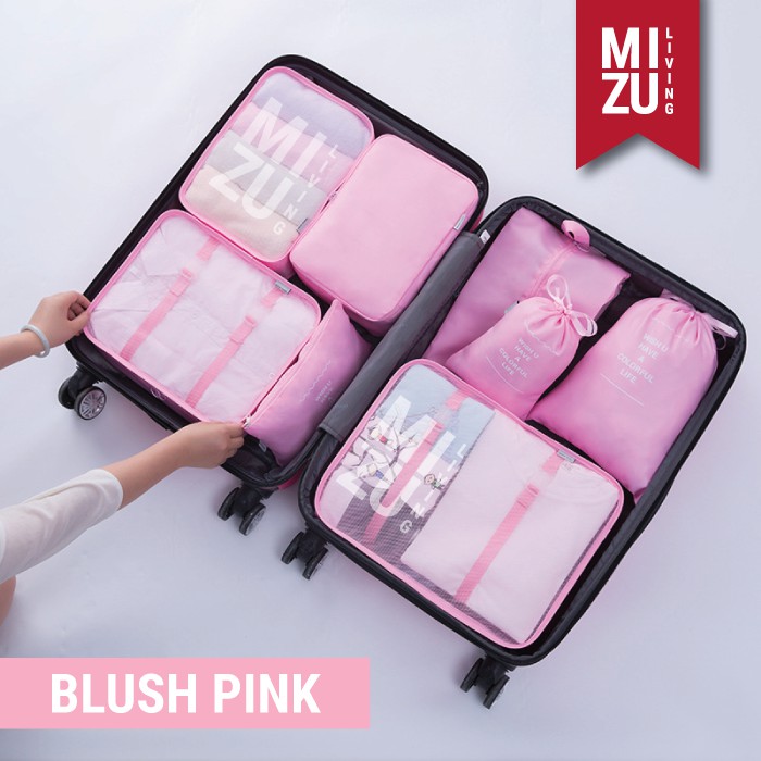 SECRET POUCH Travel Packing Cubes 8in1 Storage Bag Organizer Tas Koper POLOS-BLUSH Pink