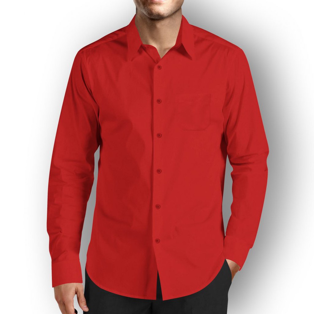 Kemeja Formal Pria Reguler Warna Merah Lengan Panjang M L XL Kalvin Robert