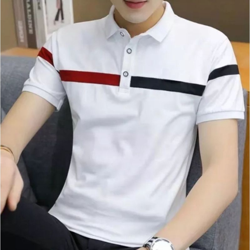 DISTRO KAOS COMBINASI STRIPE POLO SHIRT PRIA PENDEK CASUAL FORMAL BANDUNG