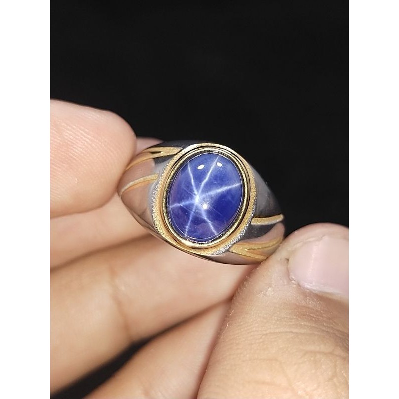 BATU CINCIN SAFIR STAR BANGKOK TOP BLUE COLOR RING TITANIUM KOMBINASI