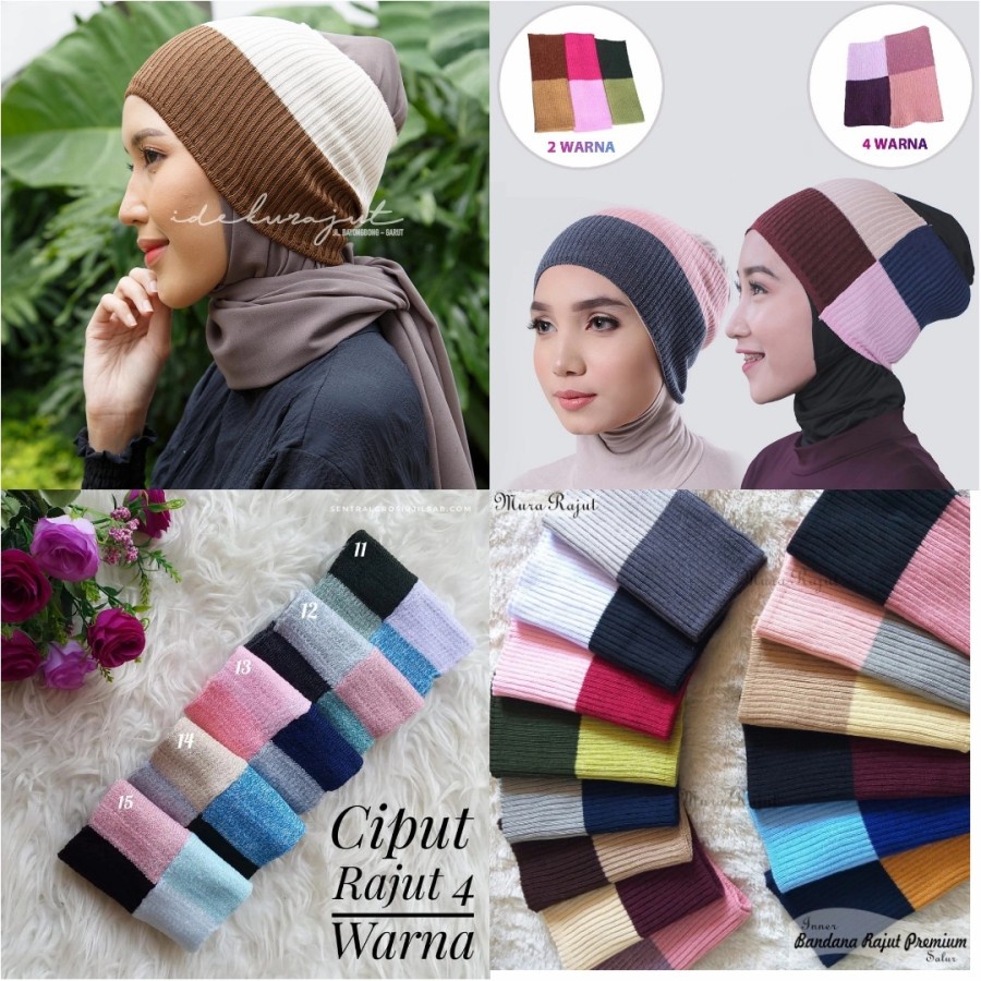 Ciput rajut inner bandana 4 warna / 2 warna / dalaman jilbab rajut / topi rajut MYX Boutique