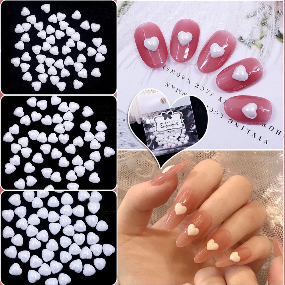 Mxbeauty 3D Nail Art Rhinestones 50pcs Charms Bentuk Hati Manikur Aksesoris Dekorasi Nail Art