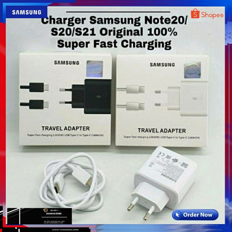 Charger Samsung Note 20 S20 S21 45 Watt Super Fast Charging Type-C Original Packing Travel Adapter