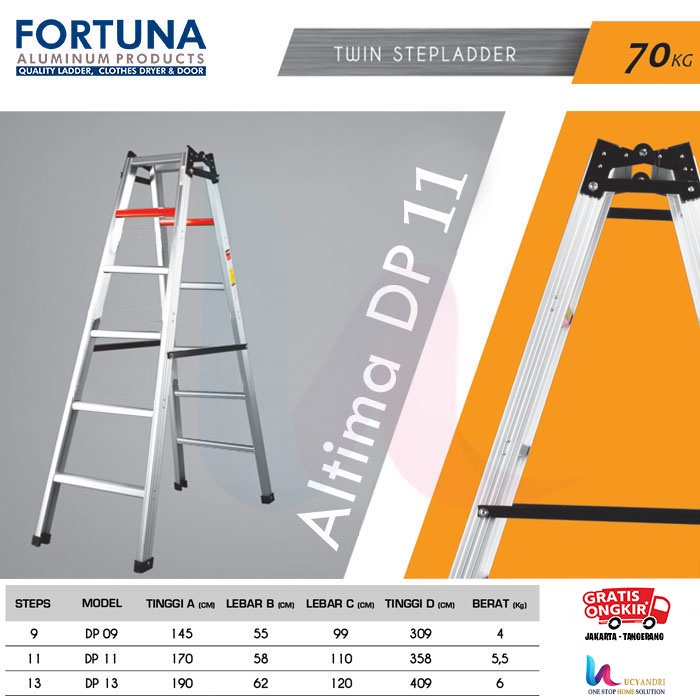 TANGGA LIPAT ALUMINIUM PREMIUM FORTUNA ALTIMA DP 11 MURAH TEBAL KOKOH