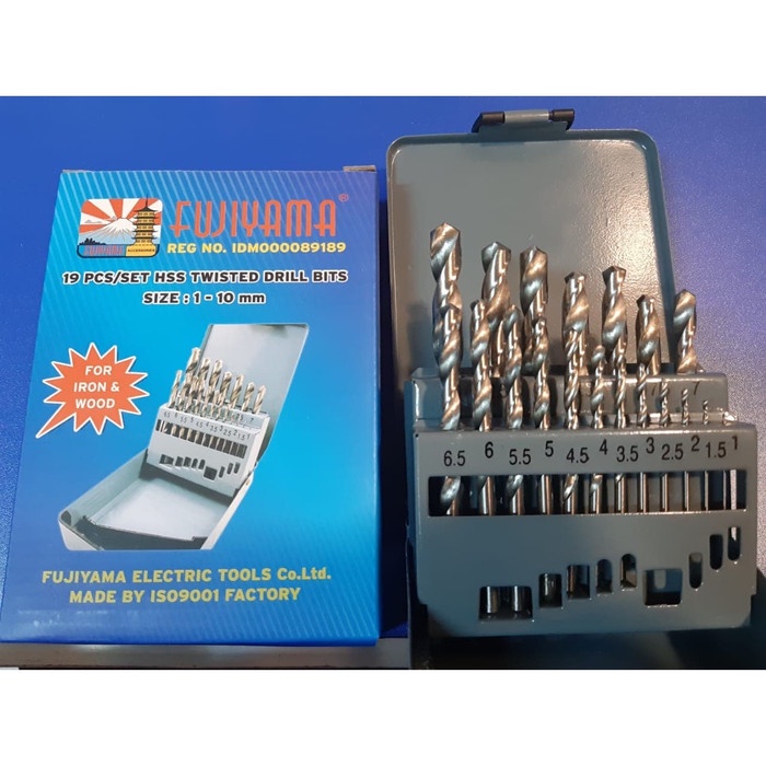 ORIGINAL FUJIYAMA Mata Bor Besi Set 19 Pcs HSS 1 - 10 mm Drill Set
