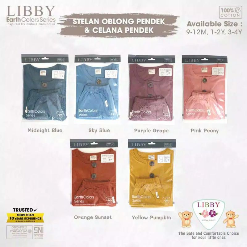 LIBBY Setelan Bayi Oblong Baju Pendek - Celana Pendek EARTH SERIES 3 TERBARU 9 Bulan - 4 tahun