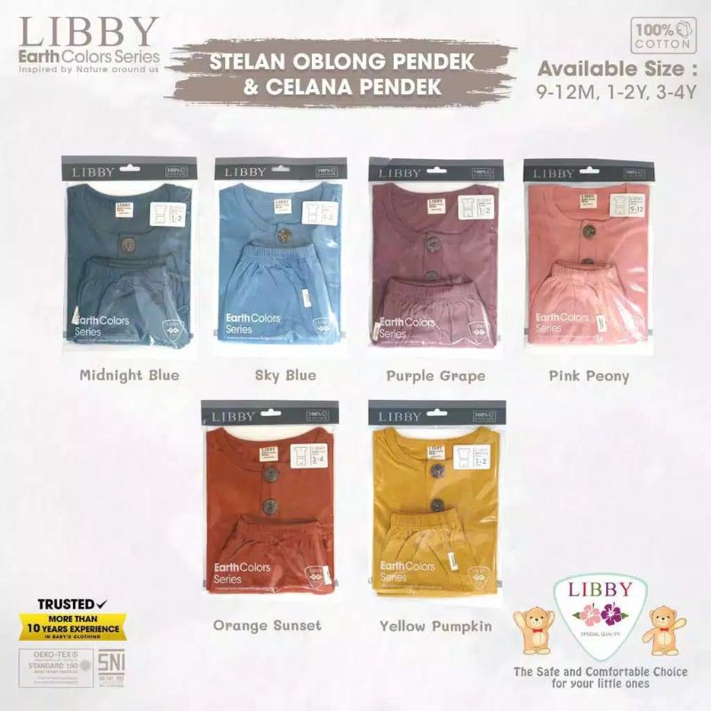 LIBBY Setelan Bayi Oblong Baju Pendek - Celana Pendek EARTH SERIES 3 TERBARU 9 Bulan - 4 tahun