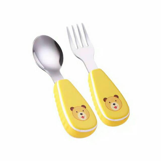 Sendok Garpu Anak Bayi Sendok Makan Baby Stainless Spoon Fork Motif Animal Cutlery Set Anak Kotak Sendok Case