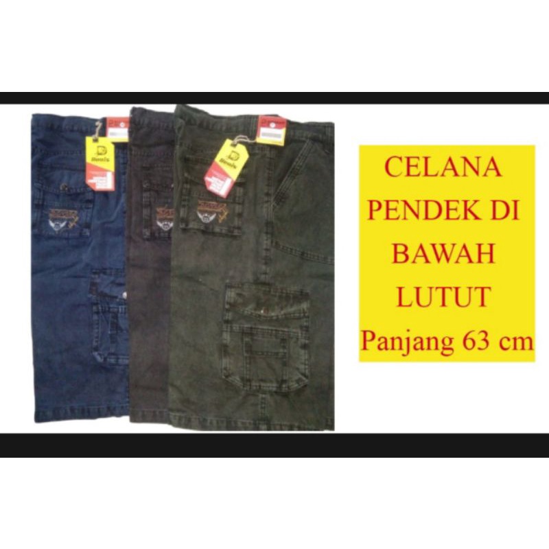 Celana Pendek Cargo Pria bahan Denim Jeans Celana Cargo gunung bahan levis bawah lutut