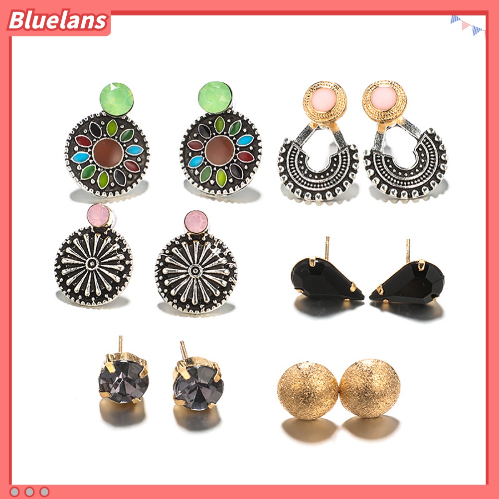 6 Pasang / Set Anting Stud Bentuk Bunga Bulat Untuk Wanita