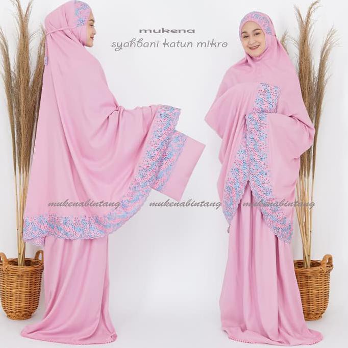 Ori&Terjamin Mukena Katun Mikro Syahbani Siti Khadijah - Putih Pink