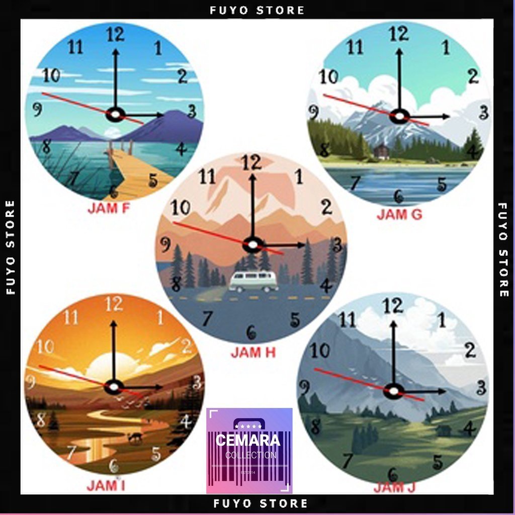 CMRJDA - Jam Dinding Kayu / Jam Pemandangan Gunung Alam / Jam Dinding Vintage / Jam Dinding