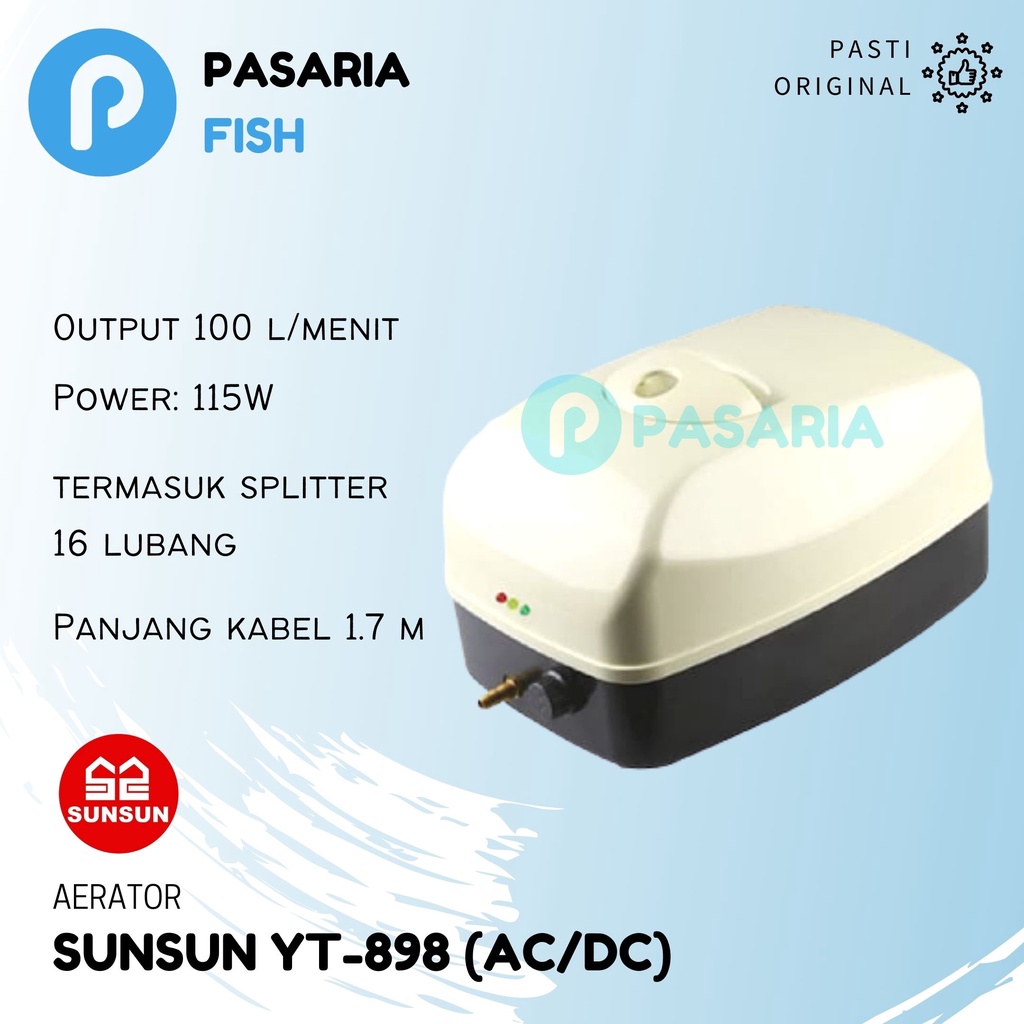 SUNSUN YT898 100 Liter/menit AC/DC Aerator/Air Pump/Pompa Oksigen/Udara YT 898 ACDC Aquarium Kolam
