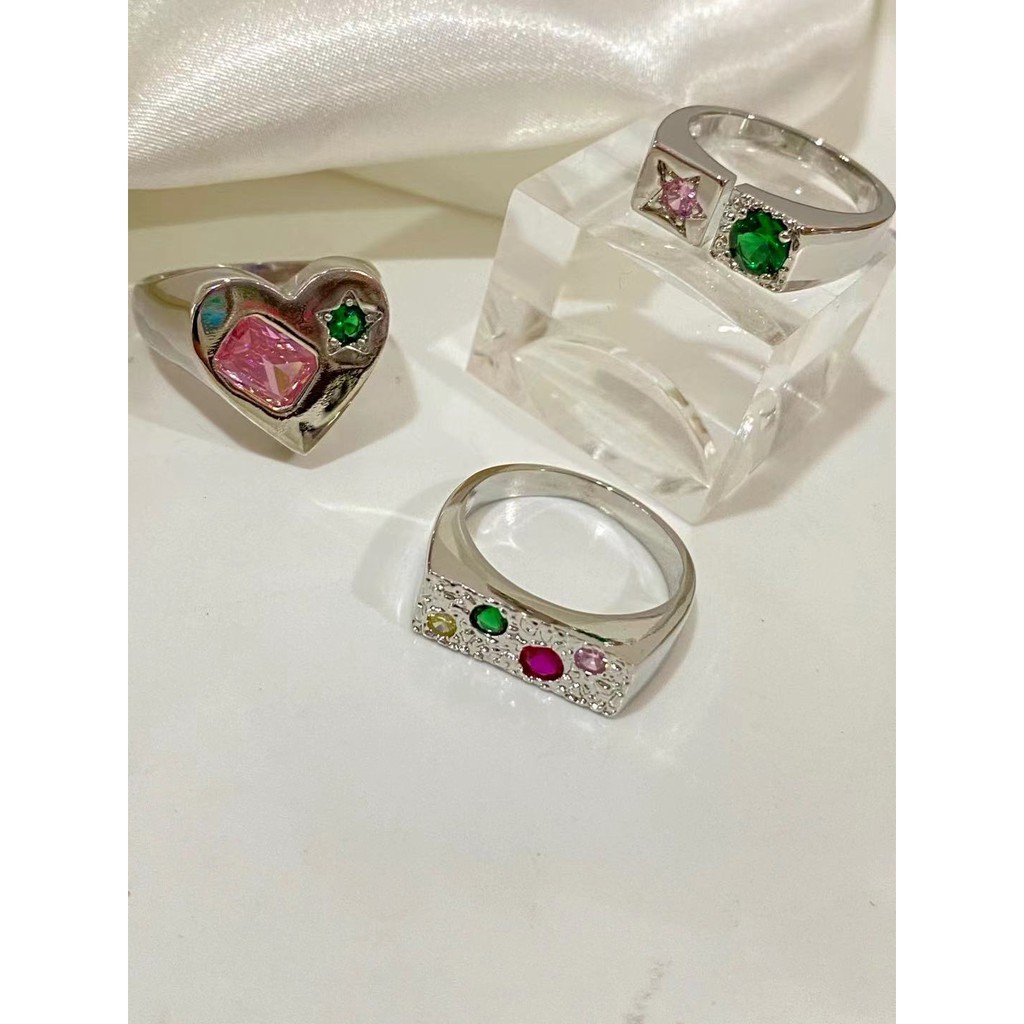 Colorful Gemstone Love Open Ring Accessories Cute Personality Fashion