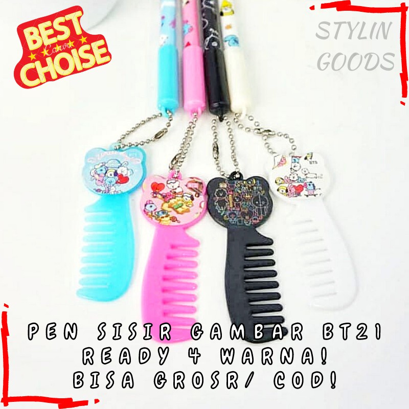 

GROSIR 4 8 12 / 1 LUSIN PULPEN TINTA GEL HITAM DENGAN SISIR BT21 BANGTAN BOYS BT21 BOLPEN PENA FANCY