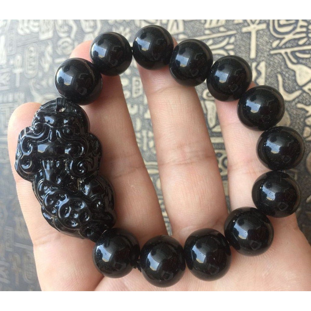 Gelang Obsidian Chinese Dragon Pixiu Besar 14mm