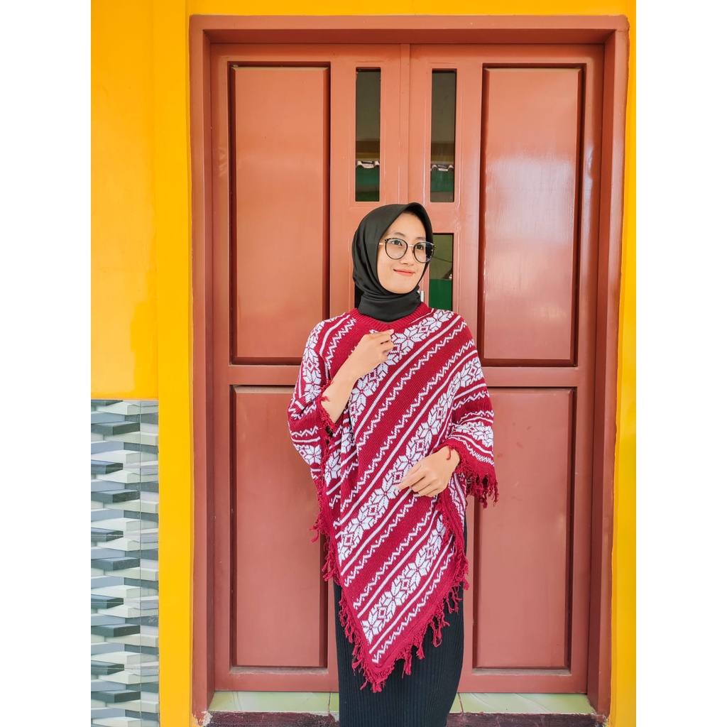 cardigan rajut ponco rawis/atasan wanita rajut batik rumbai / cardigan Ponco/rajut ponco batik/sweater bluse rajut poncho rawis