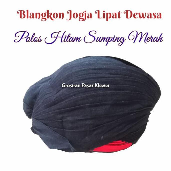 Best Seller] Blangkon Jogja Lipat Jebeh Dewasa Warna Hitam Sumping Merah