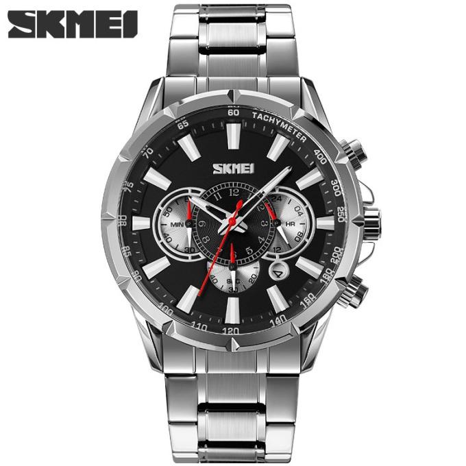 Jam Tangan Pria SKMEI 9241 Date Chronograph Aktif Silver Hitam