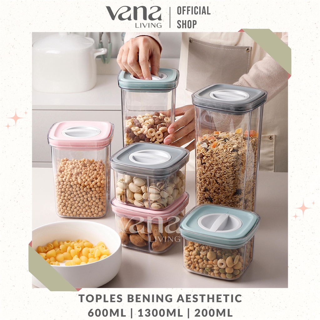 Vana Toples Plastik Penyimpanan Snack Makanan Ringan Tupperware Bening Aesthetic Kulkas Set Untuk Kue Kering Susu Praktis Anti Bocor Kedap Udara