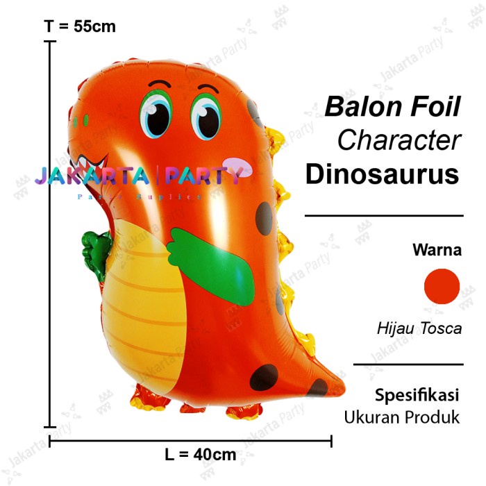 Balon Karakter Dino Cute Orange / Balon Dino Lucu / Balon Dino Kartun