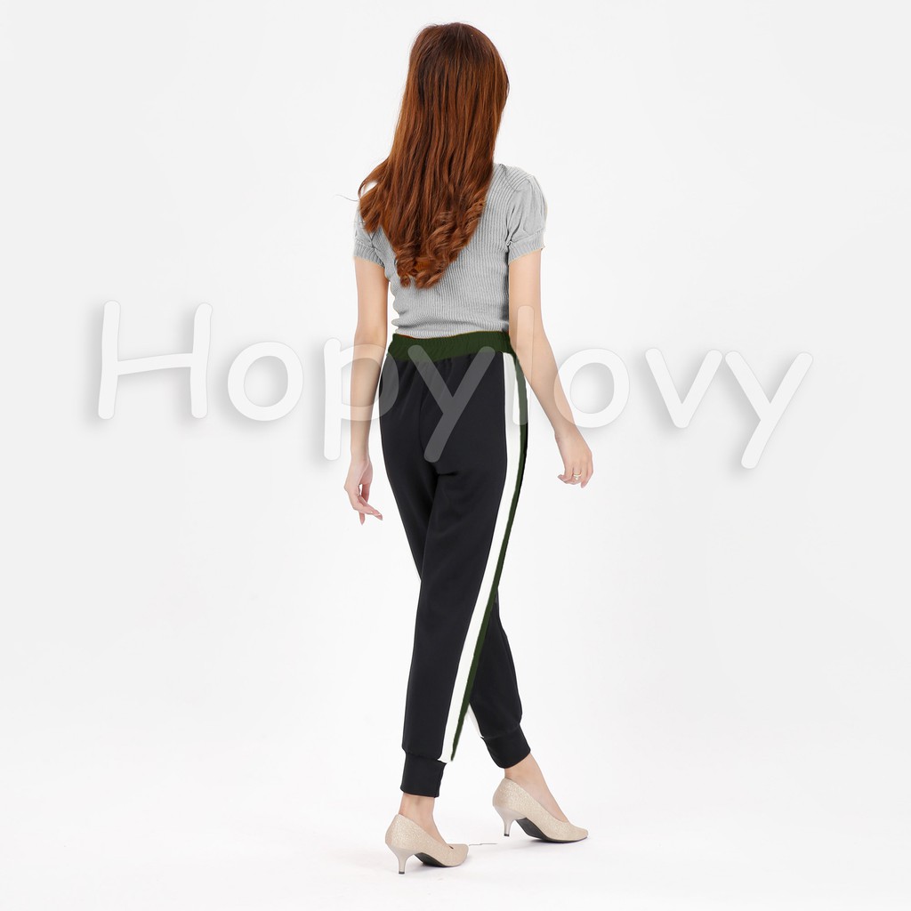 HOPYLOVY - Celana Jogger Wanita List Bahan Scuba Laila