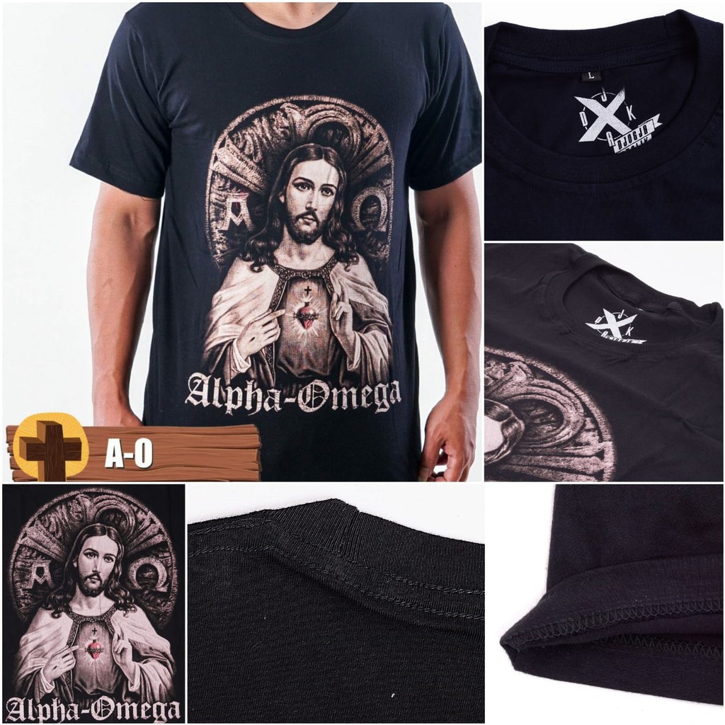 Alpha-Omega, Kaos Rohani Katolik, Kaos Rohani Kristen, Baju Gambar Tuhan Yesus, Baju Rohani Yesus