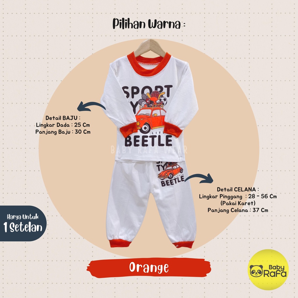 Setelan Baju Bayi Panjang Motif SPORTY BEETLE 0 - 6 Bulan merk Div - Div