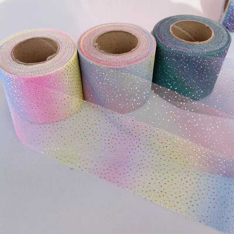 Kain Tile / tulle rainbow gliter lebar 6 cm