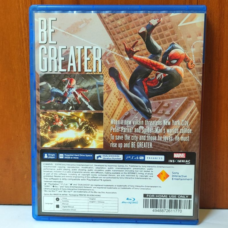 Spiderman PS4 Kaset Spider Man Marvel Spider-Man Playstation PS 4 5 Kaset CD BD Game Spidey miles morales Games No way home goty game of the year edition region 3 reg asia