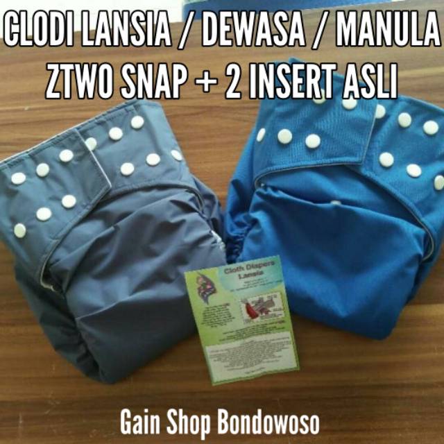 Clodi Lansia 2 insert merk ztwo snap popok diapers cuci