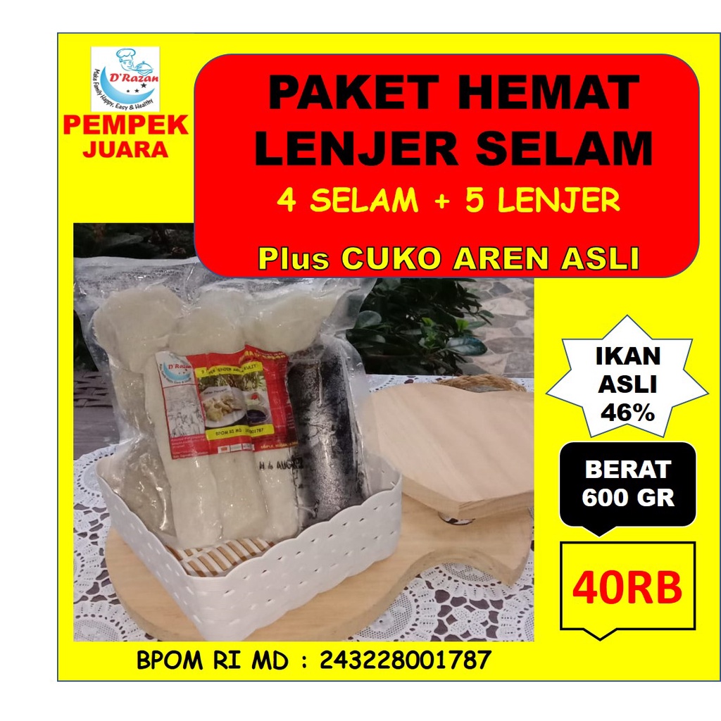 Paket Hemat Pempek Lenjer Selam 9 Biji/ Pempek Asli Palembang/ Empek-empek Palembang Enak