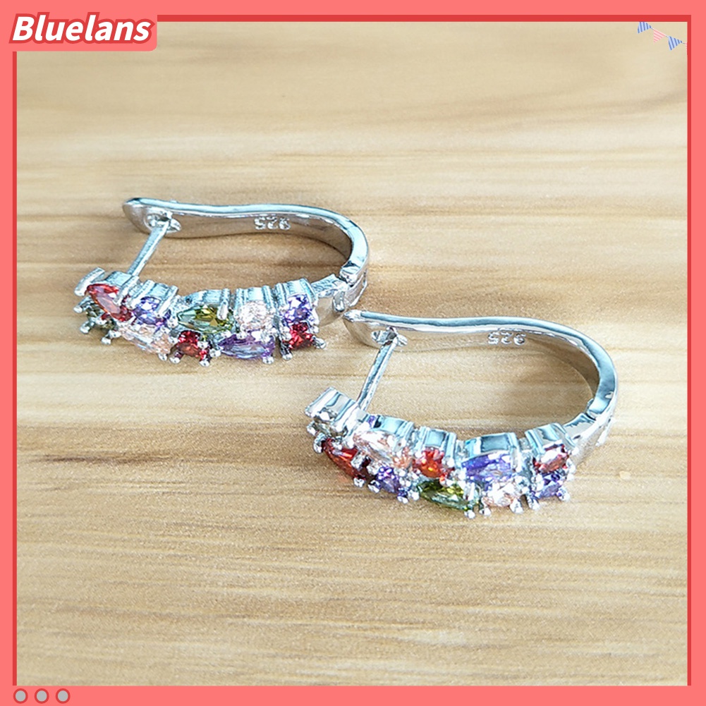 Anting Stud Cubic Zirconia Zamrud Tiruan Multicolor Untuk Wanita