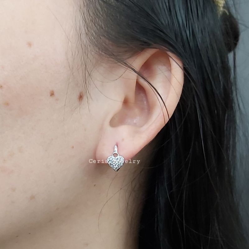 Anting Jepit Perak Asli 925 Lapis Emas Love - Perhiasan Perak Wanita