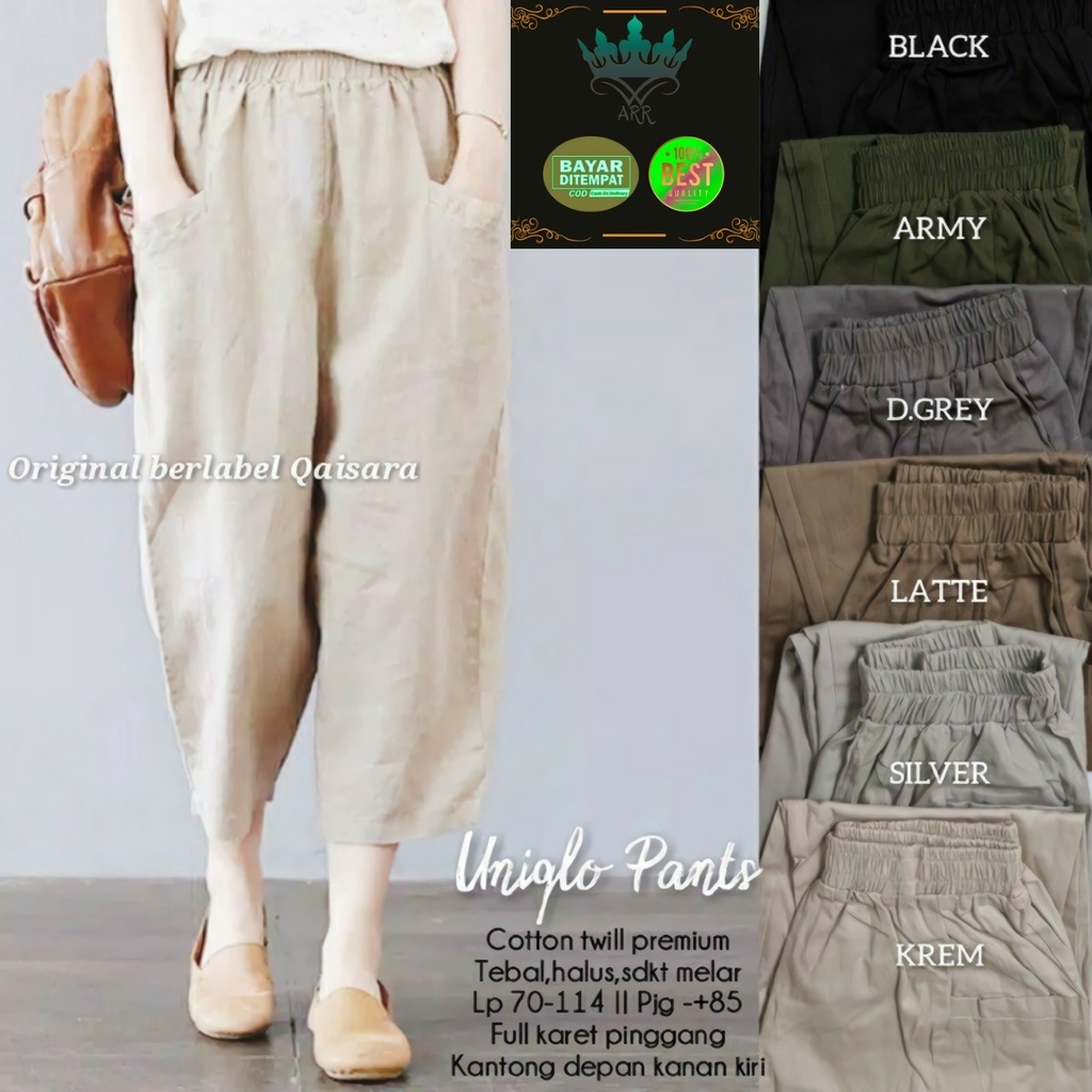 Uniqlo Celana Willow Baggy Panjang Bagy Pants Wanita Jumbo Premium Kekinian Bahan Katun Twill Import Lp 70-114 P 85 Allsize