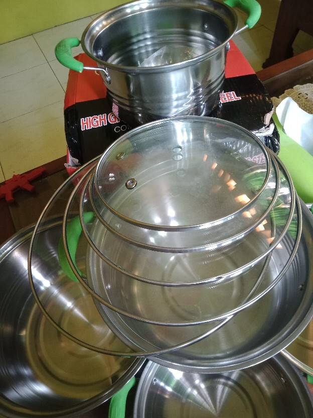 Panci Set Happy Call Stainless 10 Pcs + Tutup Kaca Panci Beranak Tutup Kaca