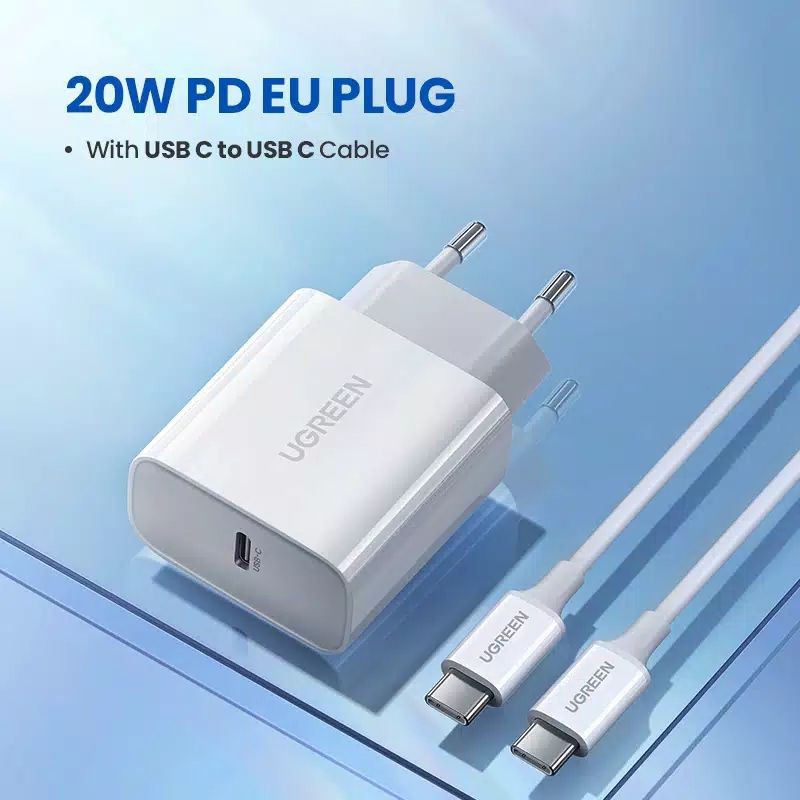 Ugreen Charger 20W PD Fast Charger + Kabel USB C to C Android Bukan iPhone