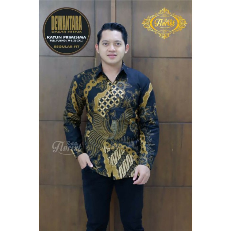 Kemeja Batik Lengan Panjang Pria DEWANTARA Dasar Hitam Full Furing Bahan Katun Primisima