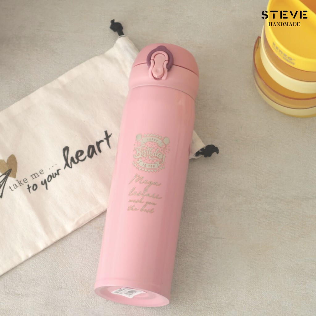 Botol minum stainless termos vacuum tumbler travel mug TM0308 Pink