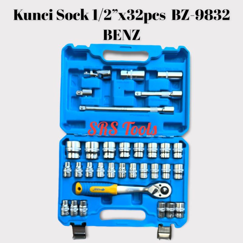 BENZ BZ-9832 Kunci Sok 32pcs Lengkap Ratchet Socket Set 32 Pcs Satin Sock Shock